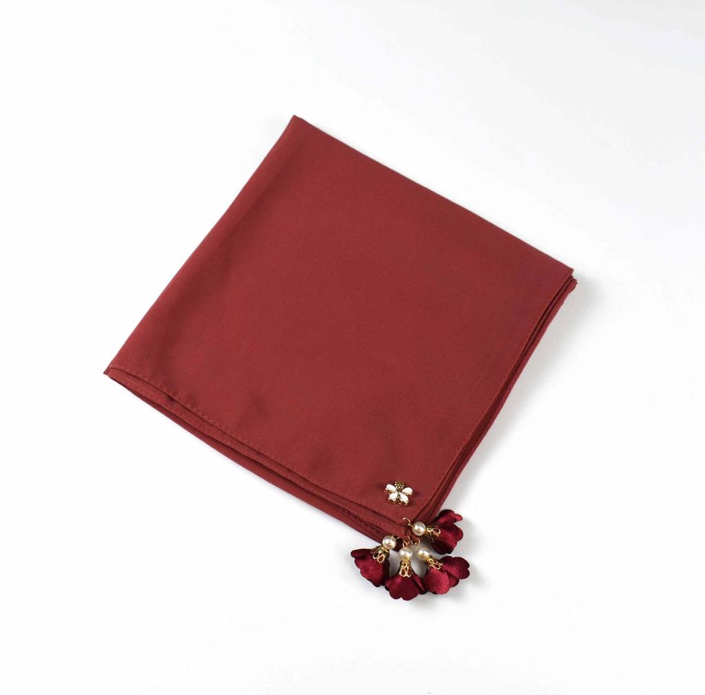 Pure Color Pearl Chiffon Square Scarf For Women Ins Style