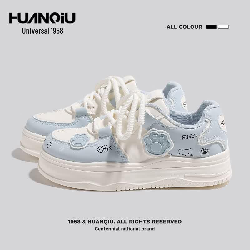 HUANQIU Women s Cute Cat Paw Skate Casual Shoes 37