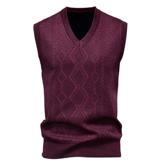 Men Knitting Vest V-Neck Sleeveless Rhombus Texture Sweater Vest Autumn Winter Solid Color Casual Vest Knitwear