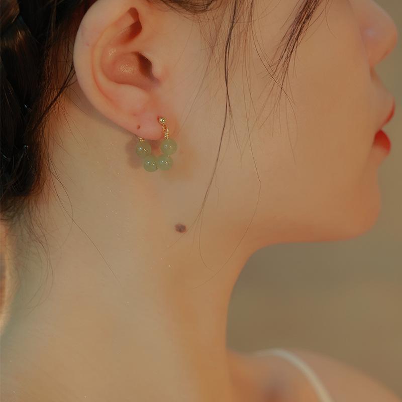 Elegant French Retro Hetian Jade Earrings: Unique Cold Style Design for Women