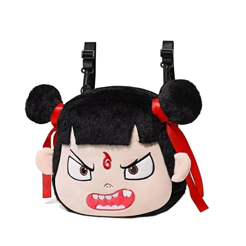 Nezha Smile Angry Expression Plush Backpack Cartoon Single Shoulder Gift Bag