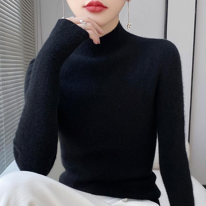 Cardigan Damen Innenstrickware, Slim und Dünn, Rollkragenpullover, Einfarbige Basisschicht