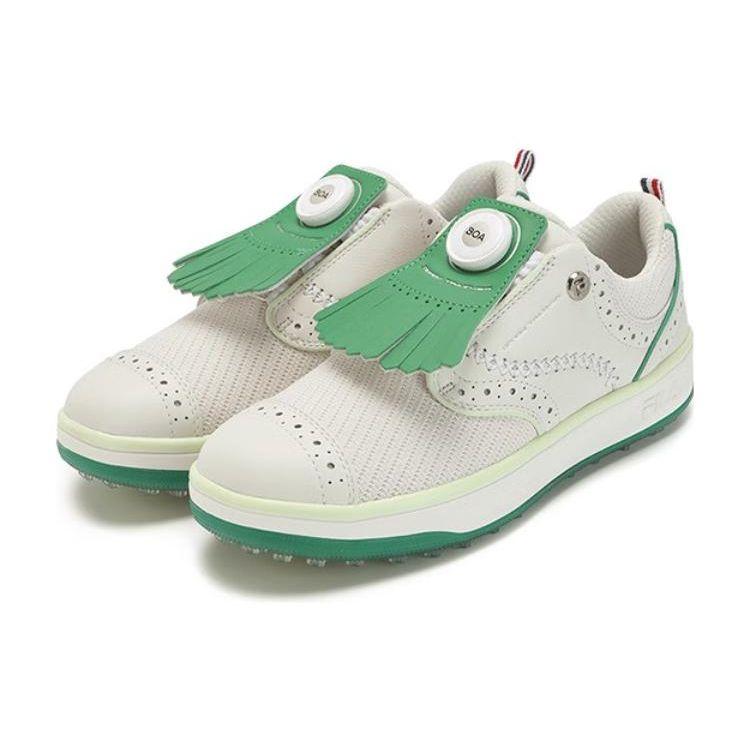 Fila GF Derby Sports Shock Absorbing Low Top Golf Shoes Women Sneaker White Green A12W331703FBJ