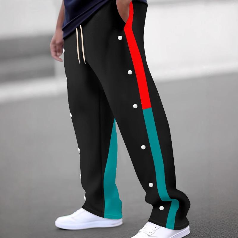 Men's Funky Pants Casual Colour Block Button Trousers Sweatpants Men's Straight Legs