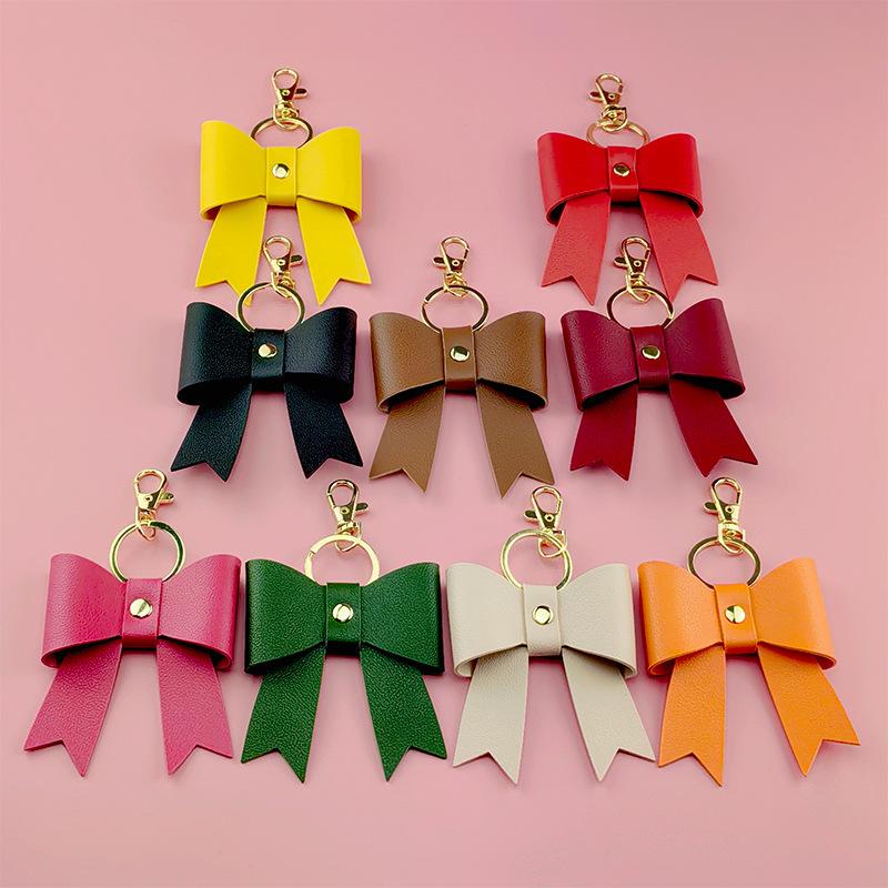 Simple Bow Leather Keychain Xiaohongshu Same Car Keychain Bow Bag Hanging