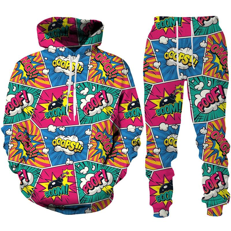 Jar Jeseň Funny Cartoon Abstract 3D Print Tepláková súprava Muži/Dámy Mikina+Nohavice Súprava na behanie Pár Oblečenie Hip Hop Oblečenie