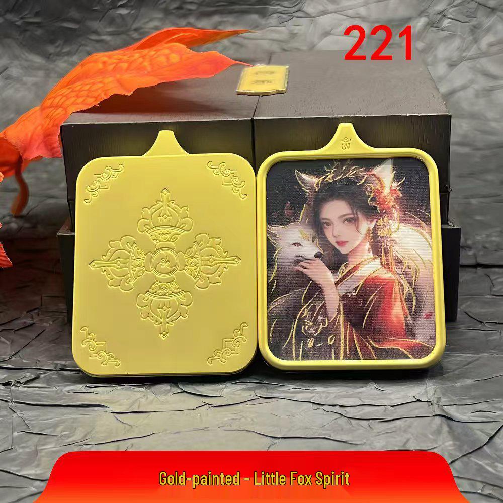 Hand-Painted Gold Nine-Tailed Fox Thangka Pendant Necklace