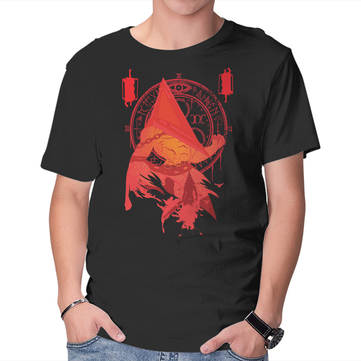 Unisex Crew Neck T-Shirt Red Pyramid Thing Graphic Short Sleeve Casual Tee L
