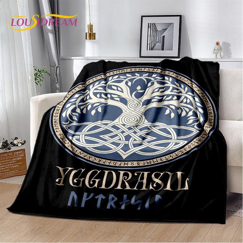 Viking Nordic Odin Valhalla Cartoon Valknut Blanket,Soft Throw Blanket for Home Bedroom Bed Sofa Picnic Office Travel Cover Kids