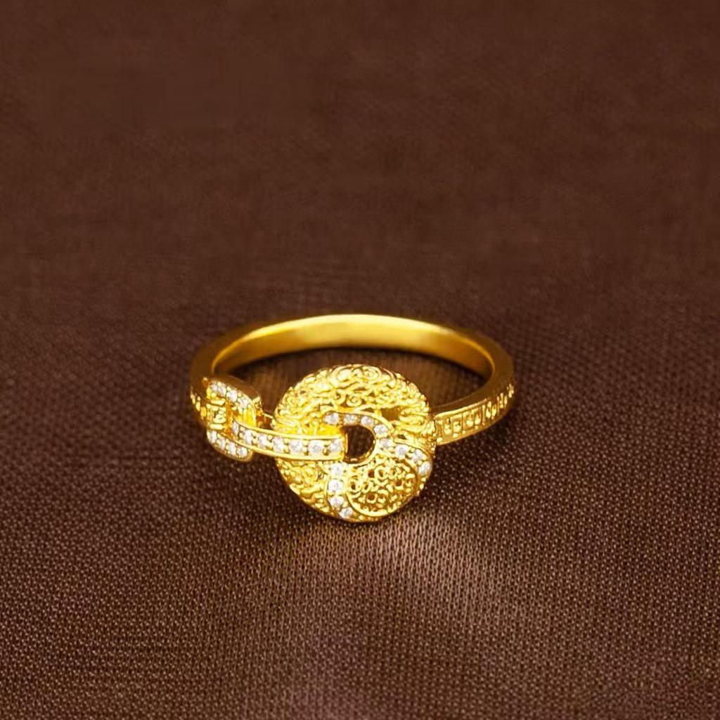 Vietnamese Gold Auspicious Cloud Peace Buckle Gourd Ring: Women's Chinese Heritage Charm.
