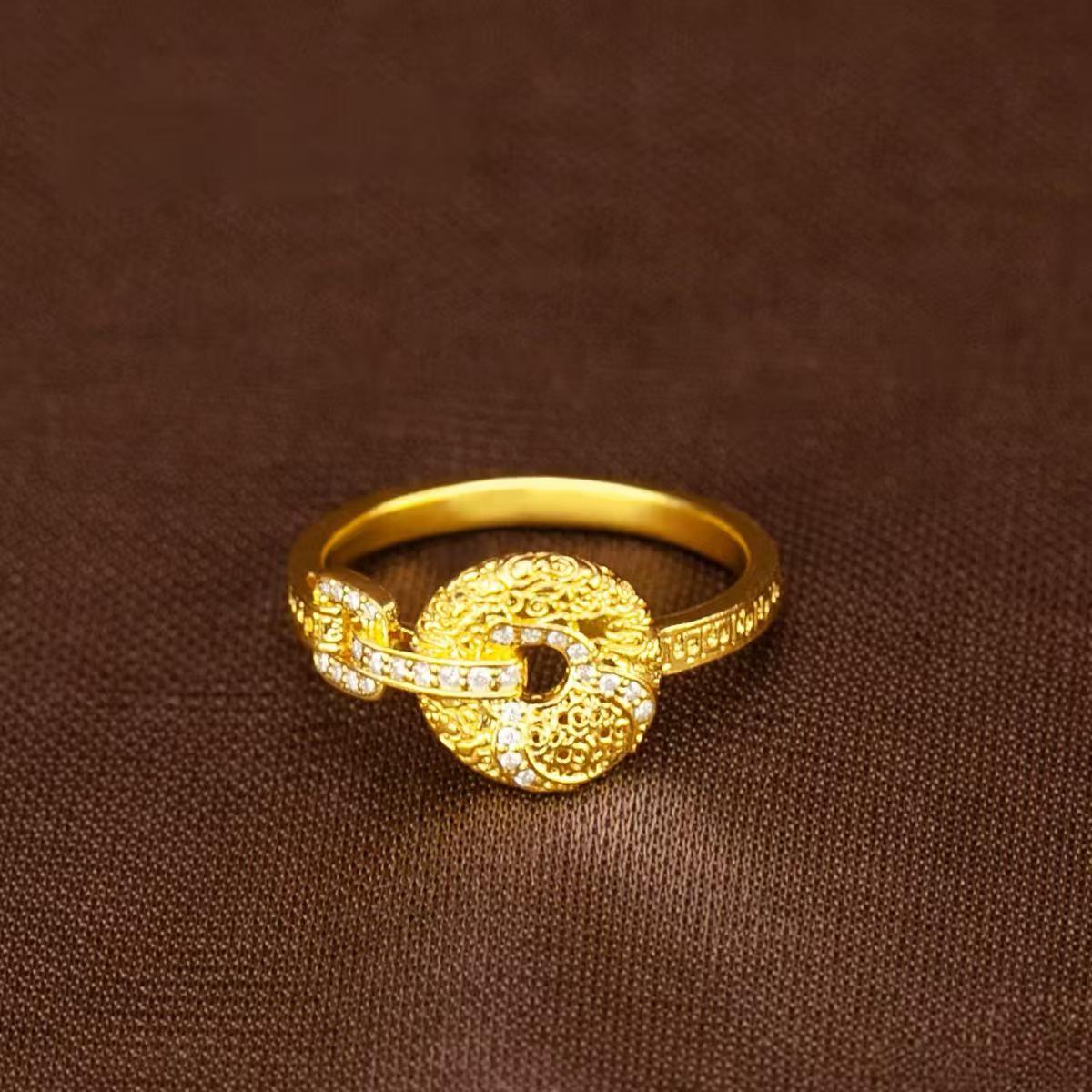 

Vietnamese Gold Auspicious Cloud Peace Buckle Gourd Ring: Women s Chinese Heritage Charm. Adjustable Open Size