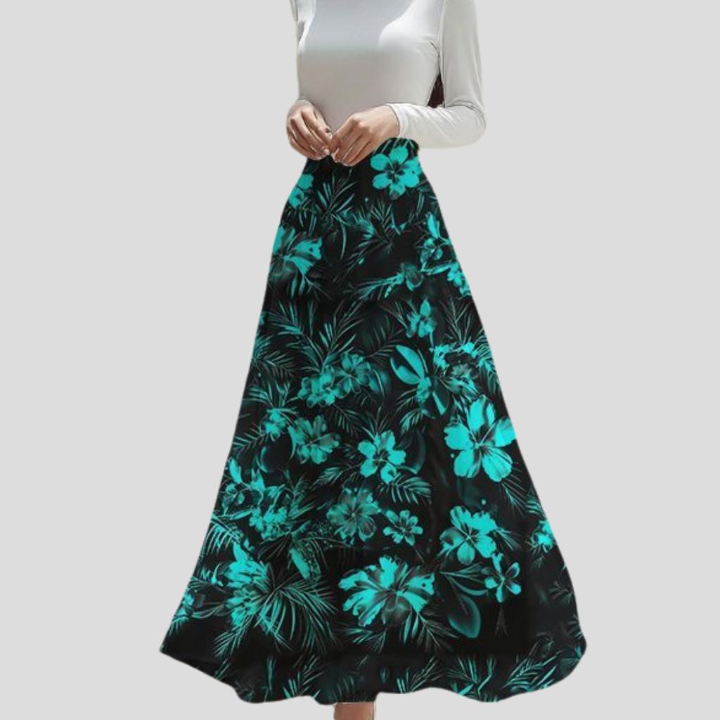 Spring Summer Women's Bohemian Printed Skirt High-Waist A-Line Long Floral Skirt