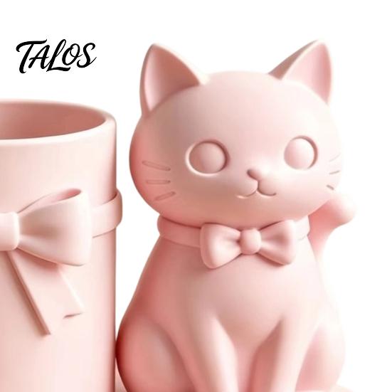 Cat Pen Holder, Cute Kitty Desk Organizer with Pens, Pencils, Makeup Brushes, 3D Printed Cat Sculpture for Home Office Desk Decor