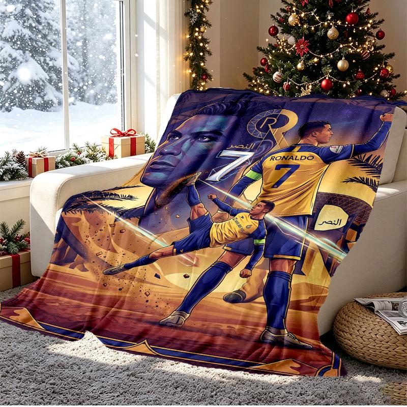 Cristiano Ronaldo Pattern Blanket for Home Decoration, Bed, Sofa, Car Travel, Camping, Suitable for All Seasons, Birthday Christmas Gift