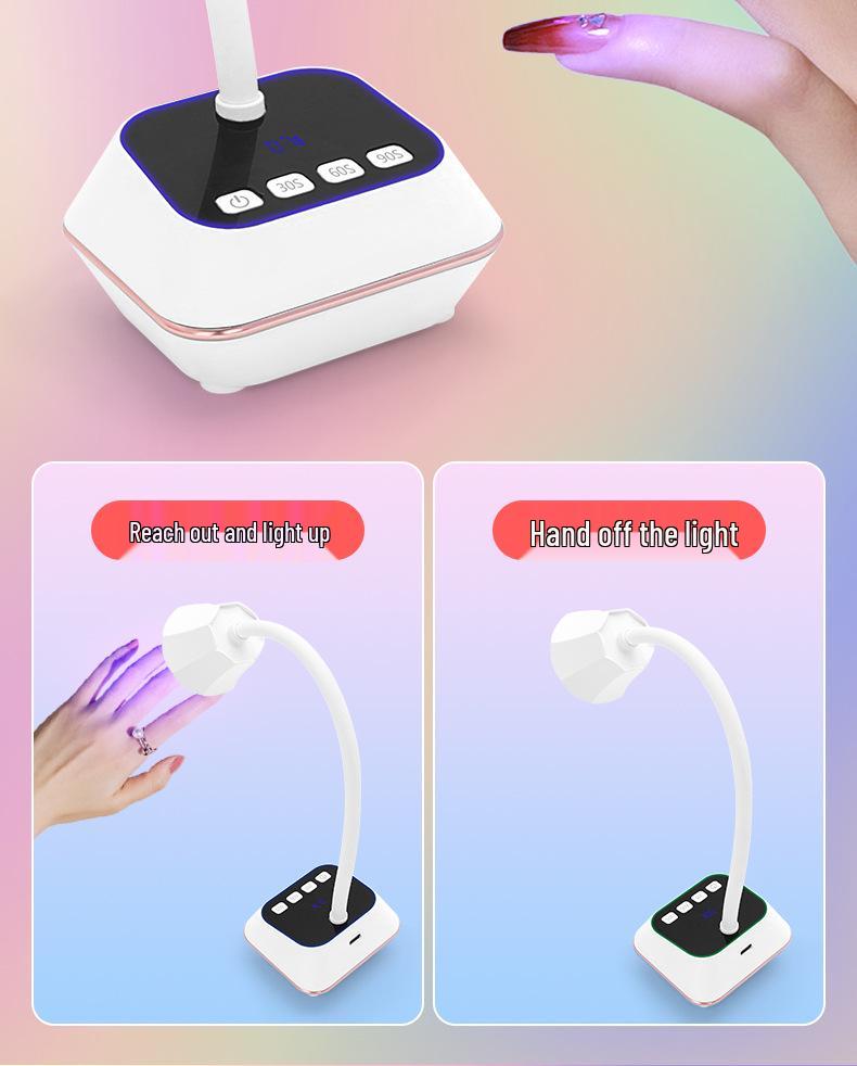 Smart Touchscreen Nail Art Lamp - Fast Dry, No Blackening, Desktop Rechargeable Phototherapy Gooseneck for Nail Tips.