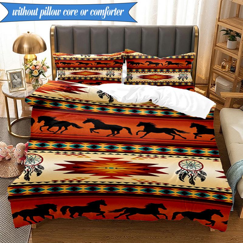 3PCS Native American Pattern Bedding Set,Including 1pc Duvet Cover And 2pcs Pillowcases Perfect for Bedroom, Dormitory, Fan Christmas Gift