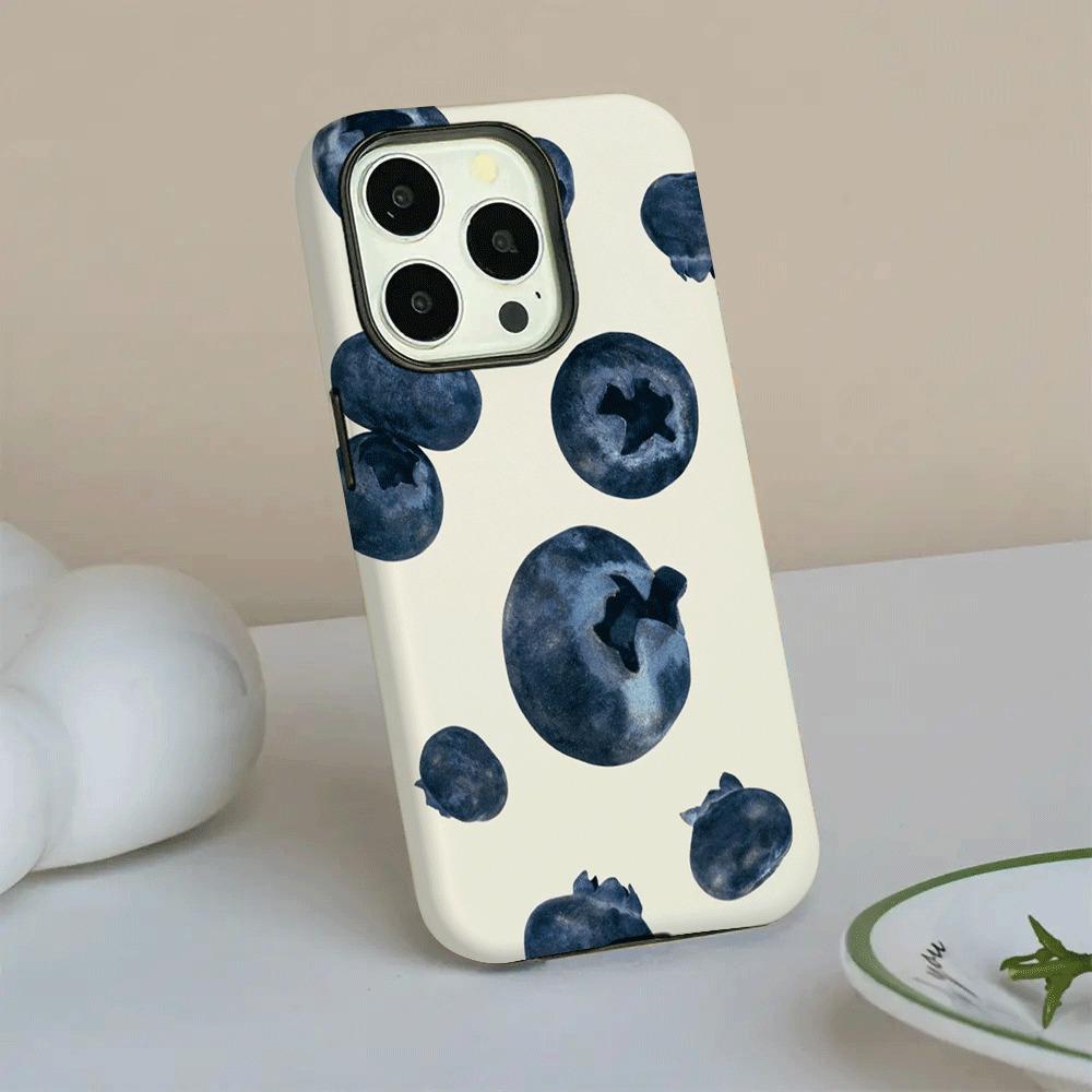 Summer Fruit Blueberry Pattern 2-in-1 Phone Case Suitable for iPhone 17 16 15 14 13 12 11 Pro/Max/Plus Anti Shock Back Cover