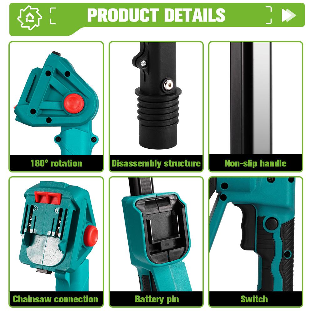 ONEGREEN Drujba electrică telescopică fără perii de 4500W 6 inch 205CM Reîncărcabilă unealtă electrică de grădinărit pentru baterie de 18V