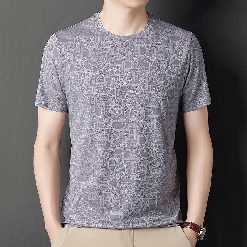 Men'S Short-Sleeved T-Shirt Ice Silk Quick-Drying Cool Light Short-Sleeved Printed T-Shirt Crew Neck Half-Sleeved Top T-Shirt Bottoming Shirt