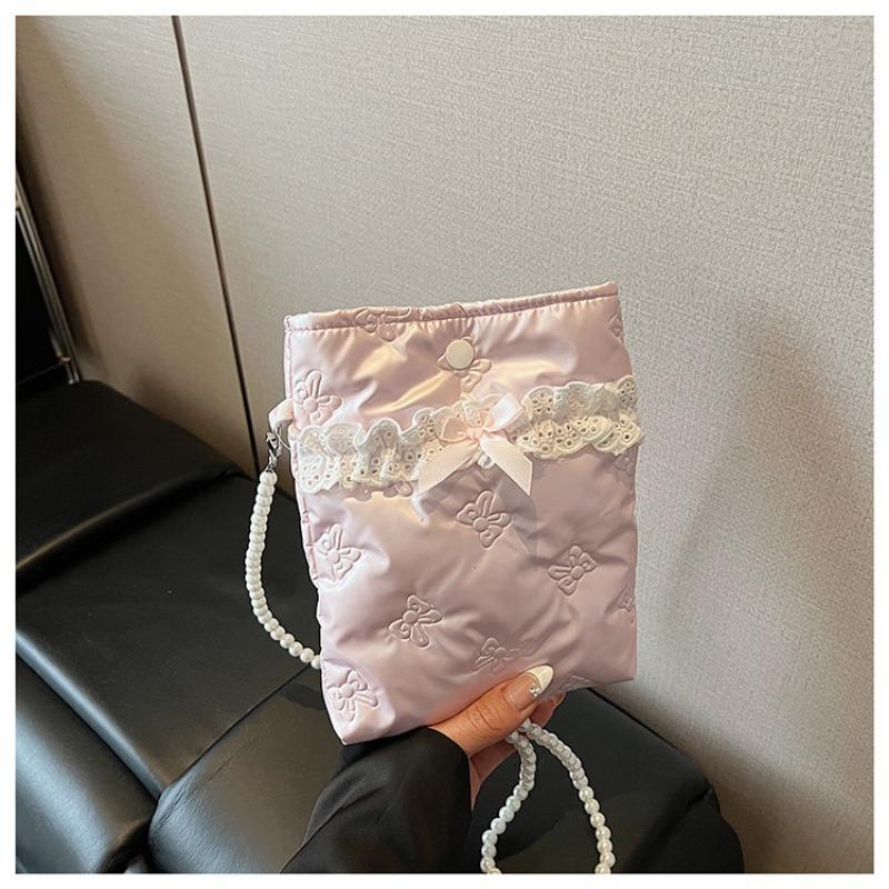 

Nylon bag women s summer new versatile pearl messenger bag popular bucket bag розовый