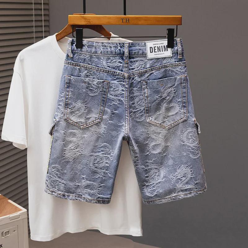 2024 Men's Trendy Loose Straight Denim Shorts: Mid-Length Youth Breeches