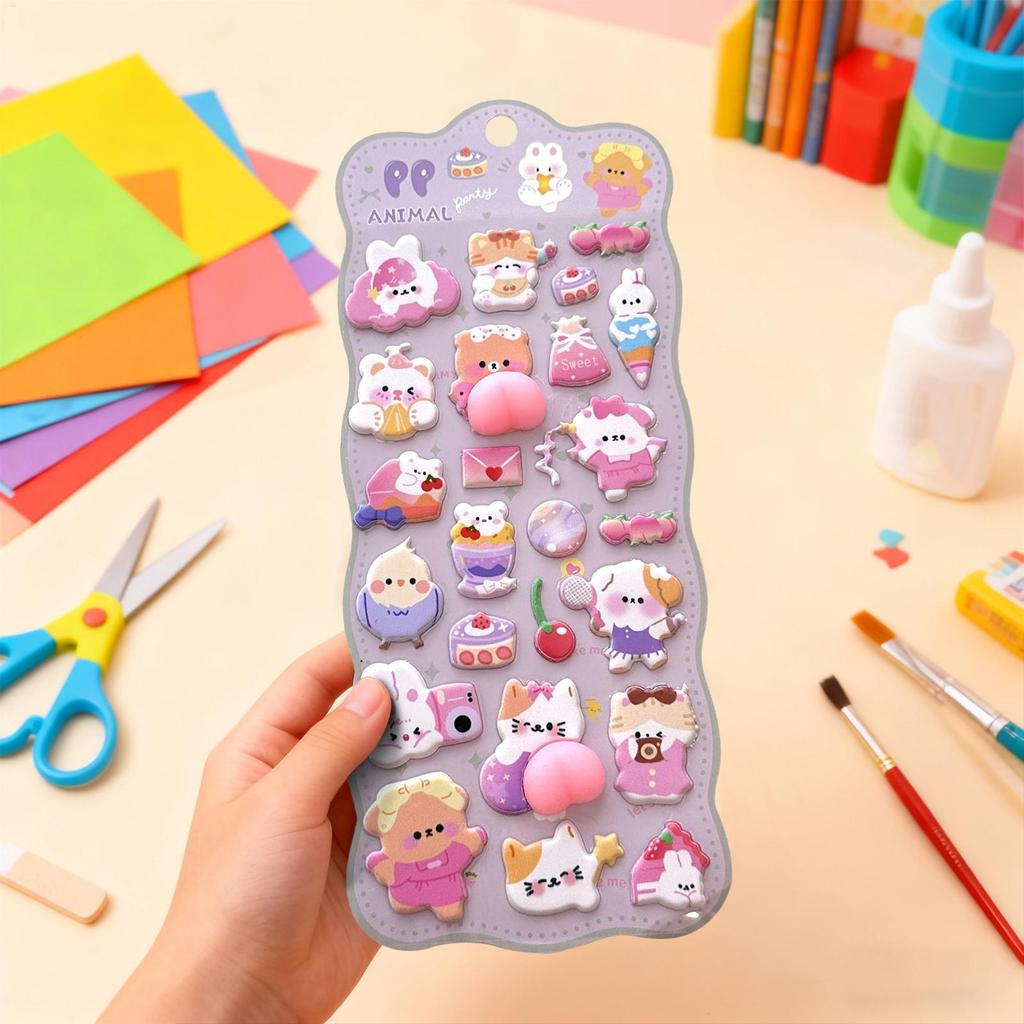 Cute 3D Stickers Cute Adhesive Toys Small Bunny Soft Bubble Stickers for Kids Adults Notebook Scrapbook Pencil Case Tablet Water