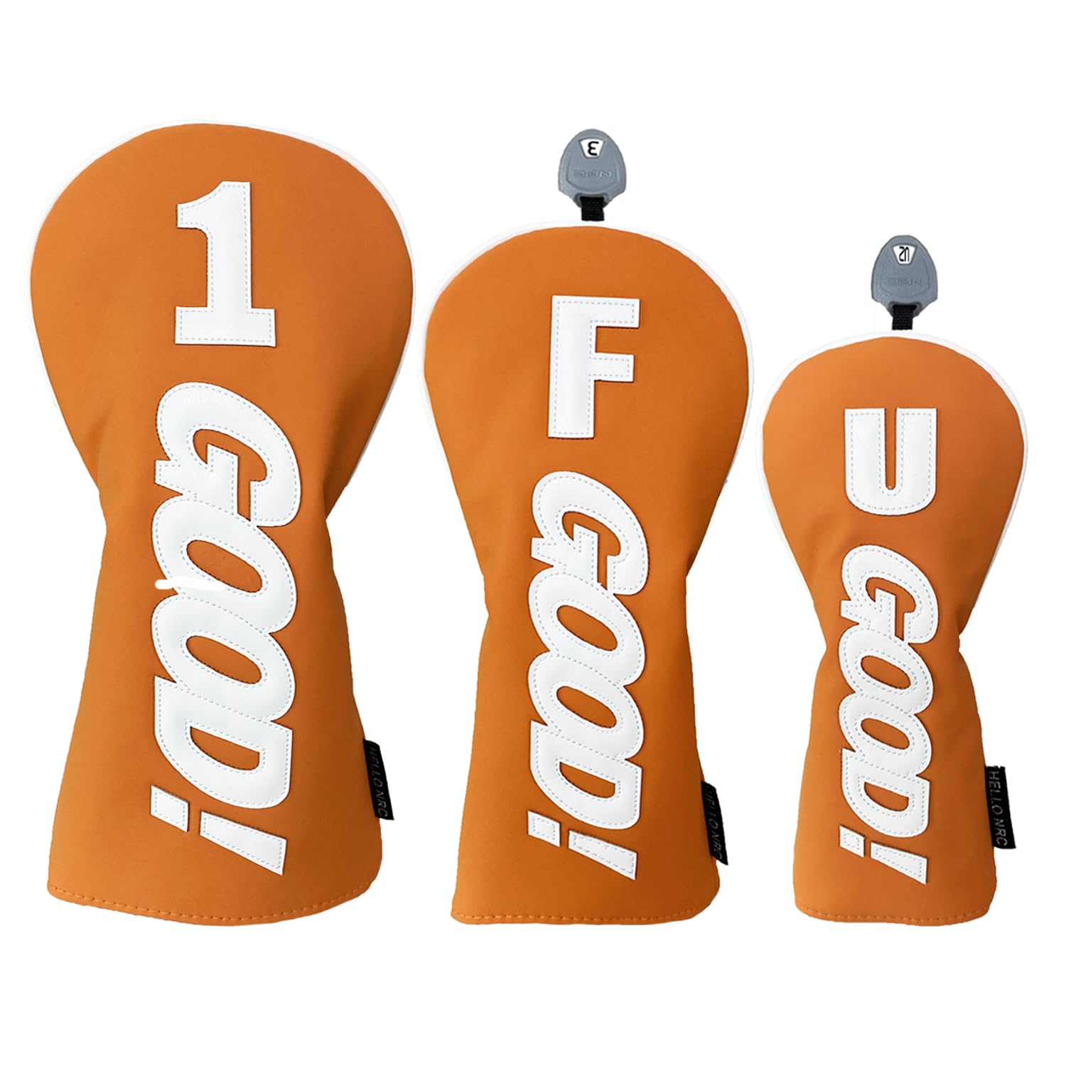 

PU leather golf head cover Driver 440cc 460cc cover Wood cover Utility UT cover GOOD Single set set NO.1 item, (Orange, 3-piece DR, FW, UT) чёрный