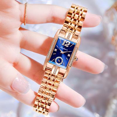New Square Ladies Solid Stainless Steel Temperament Fashion Watch Diamond Waterproof Watch Quartz Clock Rose Gold Luxury Watch
