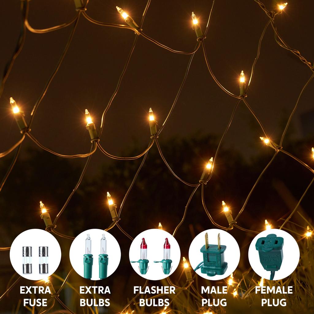 JOYFY 2 Pack of 100/150 Christmas Net Lights for Bushes Warm White Christmas Lights Outdoor Mesh Lights for Xmas Tree