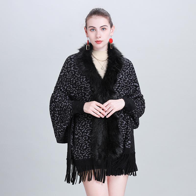 New Faux Fur Collar Imitation Cashmere Women Scarf Winter Vintage Leopard Poncho Warm Thick Wrap Capa Para Mujer Pashmina Shawl