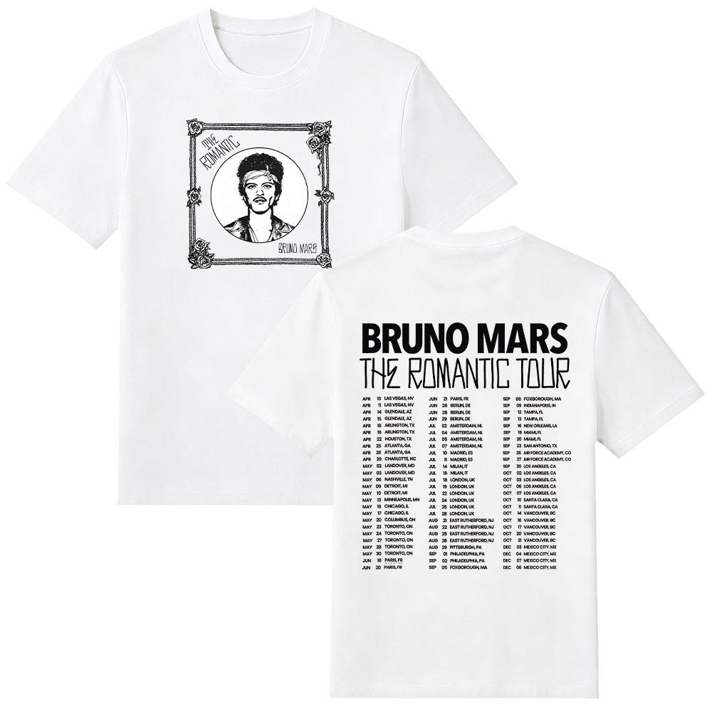 Bruno Mars The Romantic Tour 2026 New Date Tee Red Rose Vintage Graphic Print T Shirts High Quality Cotton Casual Unisex Clothes