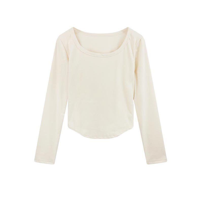 

Однотонная базовая футболка с U-образным вырезом, женская тонкая внутренняя с осенне-зимним бархатом, из немецкого бархата, тепловая, с длинным рукавом, облегающая, короткий топ XL