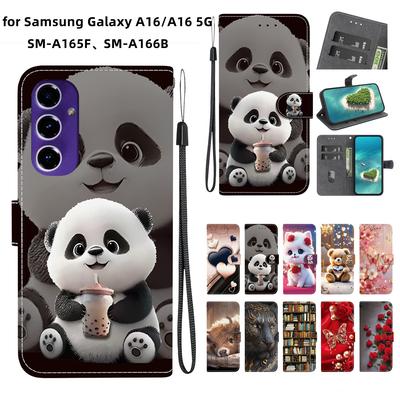 Handgefertigte PU-Leder Klapphülle für Samsung Galaxy A16 4G/5G (A165F/A166B)- Rutschfeste Stoßfeste Hülle mit Handschlaufe & Herz/Rose Katze Designs