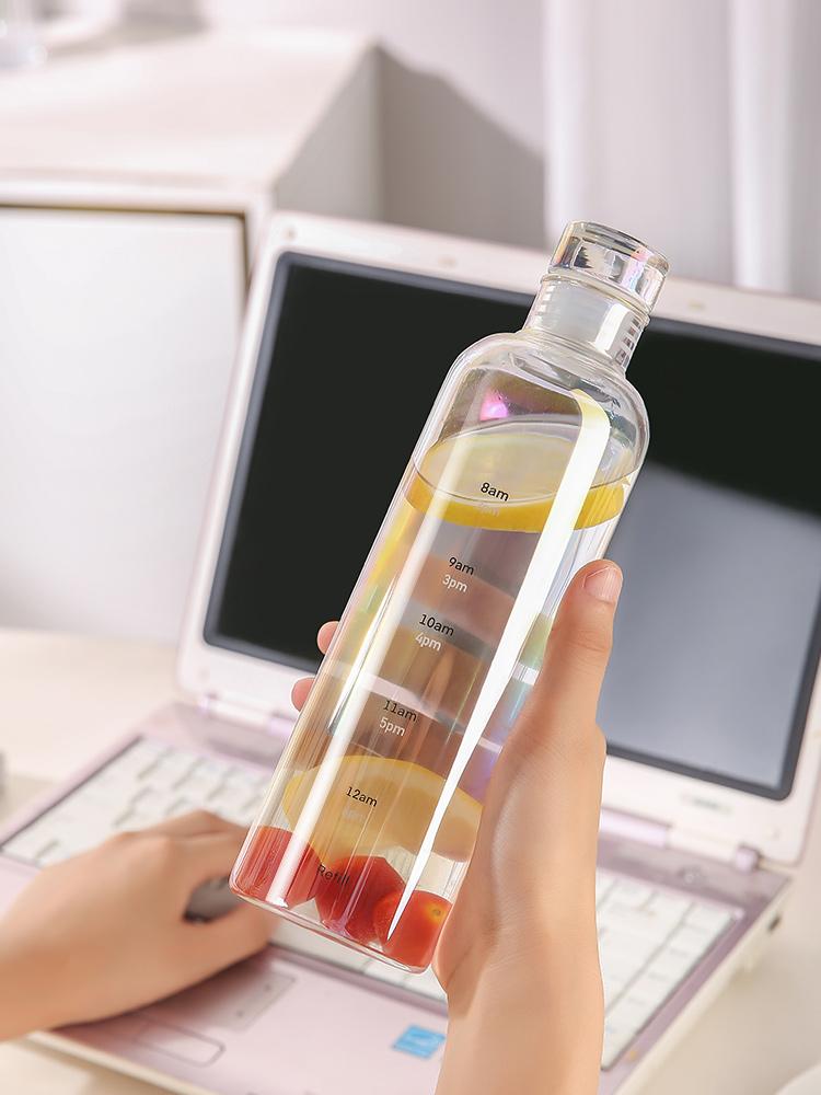 500/750ml Glass Cup With Time Marker Creative Large Capacity Leak-Proof Drink Bottle Transparent Wate Portable Jug Juice