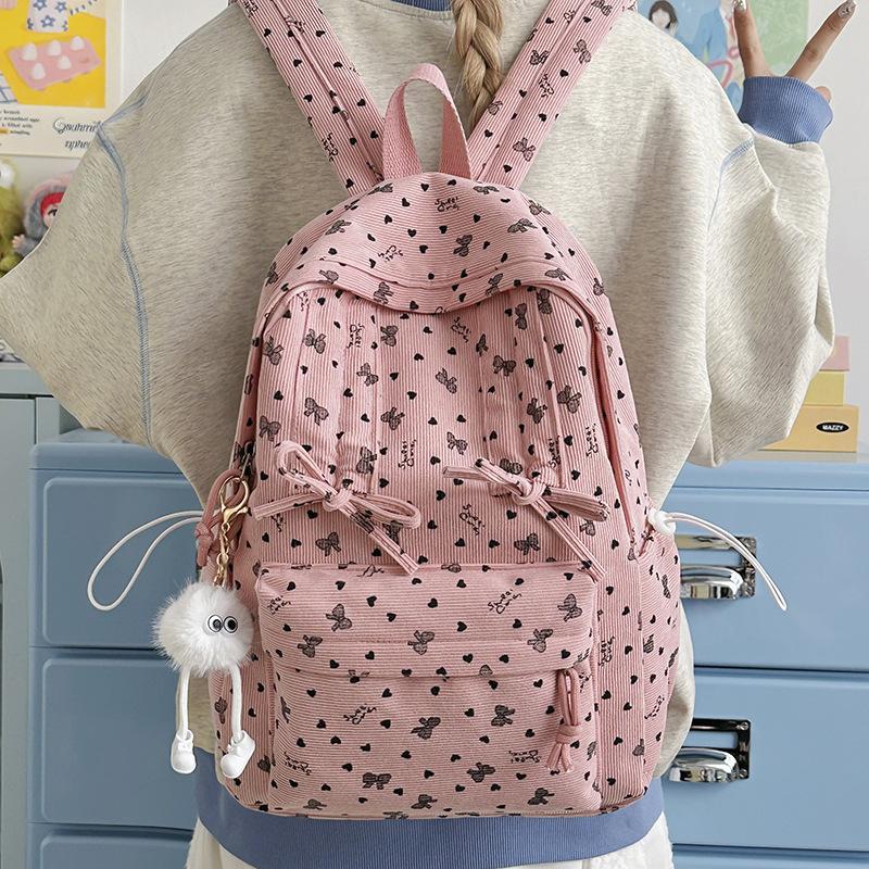 Schoolbag Corduroy Autumn and Winter New Large Capacity Backpack Student Class Commuter Versatile School Bag Going Out Travel Backpack Female