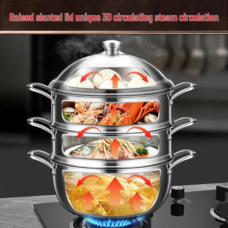304 Stainless Steel 3-Layer Steamer Pot
