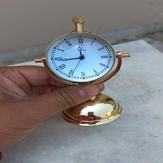 Relógio de Mesa Antigo Vintage Suporte de Lua Acabamento Dourado Brilhante Latão 12,7 Cm