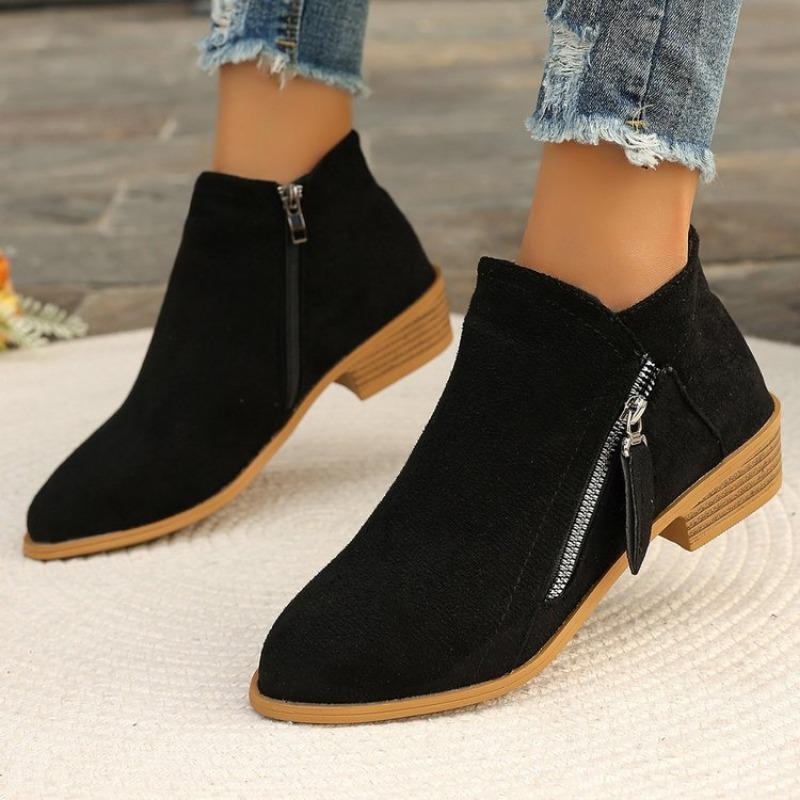 Large-sized Shoes, Thick-soled Shoes, Pointed Side Zipper Boots for Women, New Short-top Women's Boots