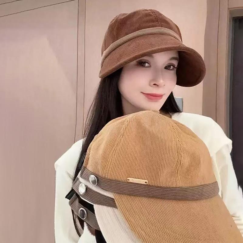 Retro Corduroy Versatile Casual Travel Face Small Warm Pile Bucket Hat Women