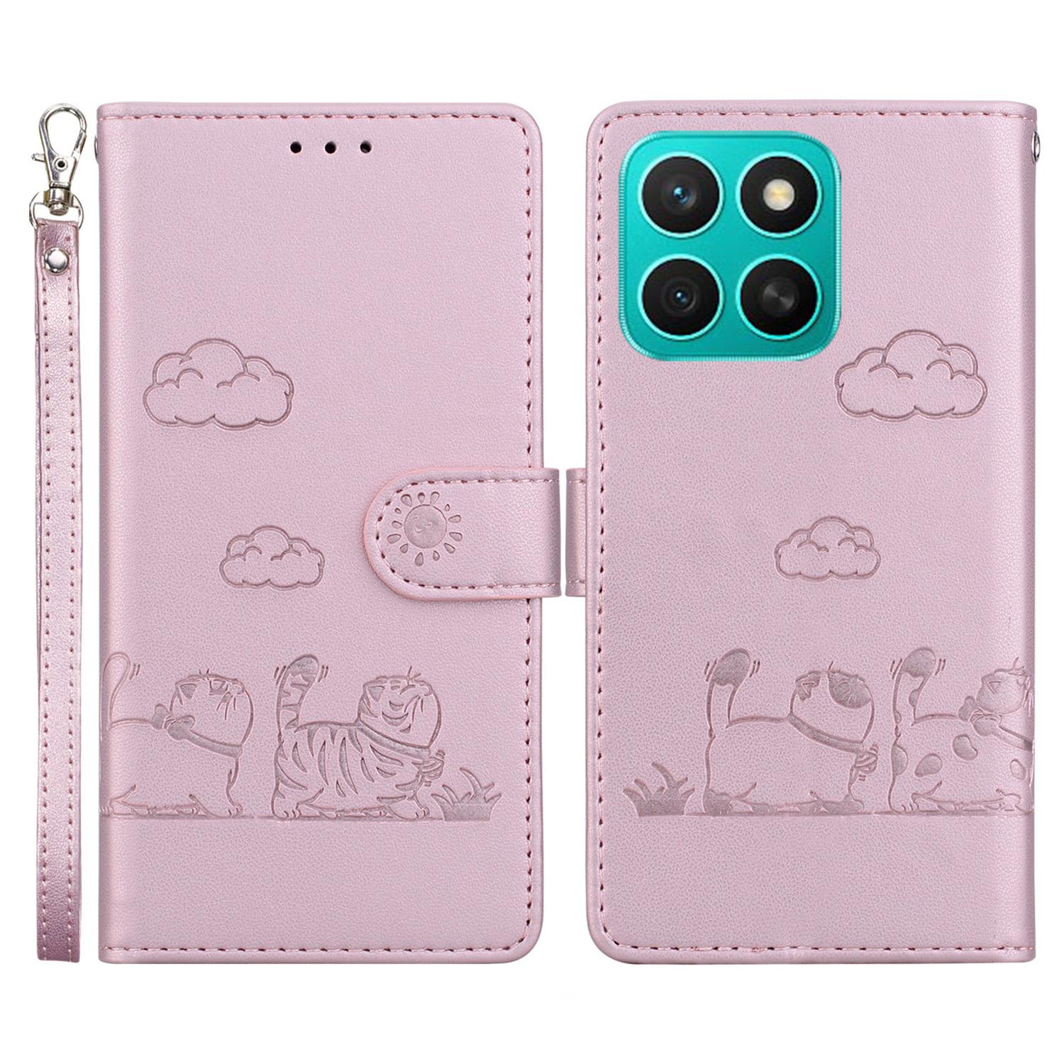 

For Honor X8c 4G Case RFID Blocking Kitten Pattern TPU+PU Leather Phone Cover Pink