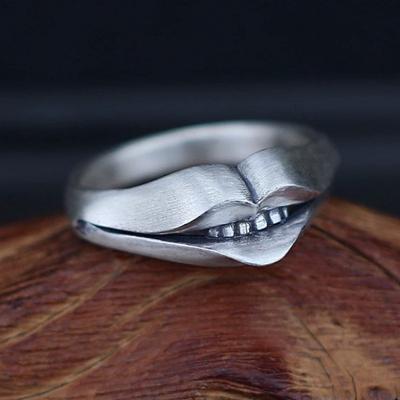 Adjustable Open Ring Men Women Geometric Skull Lip Design Vintage Style Plated Statement Jewelry