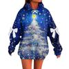 Ladies' Christmas Printed Bow Long Sleeved Loose Fitting Headband With Rope Hooded Sweatshirt Top