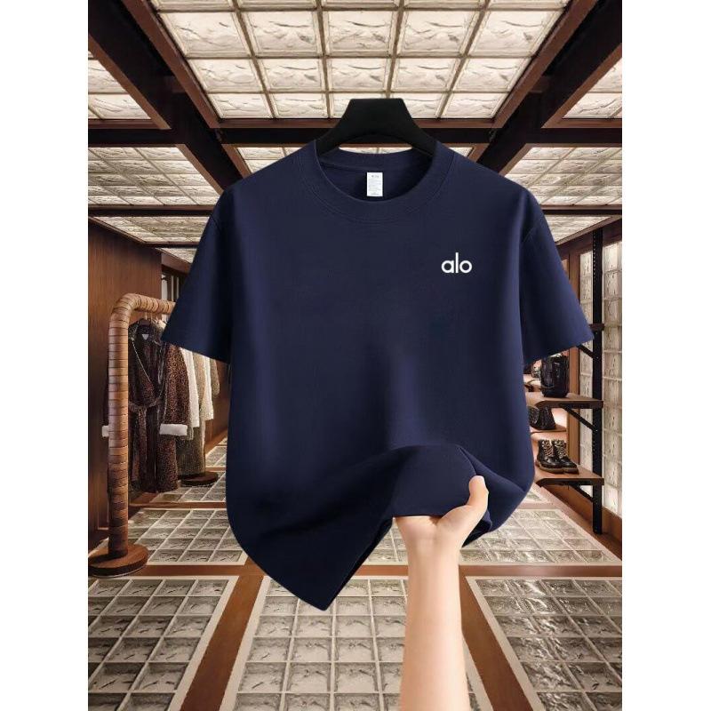 Trendy Brand Alo Letter Printing Summer Pure Cotton Loose Men's and Women's Short-sleeved T-shirt Casual Fashion Couple's Clothing