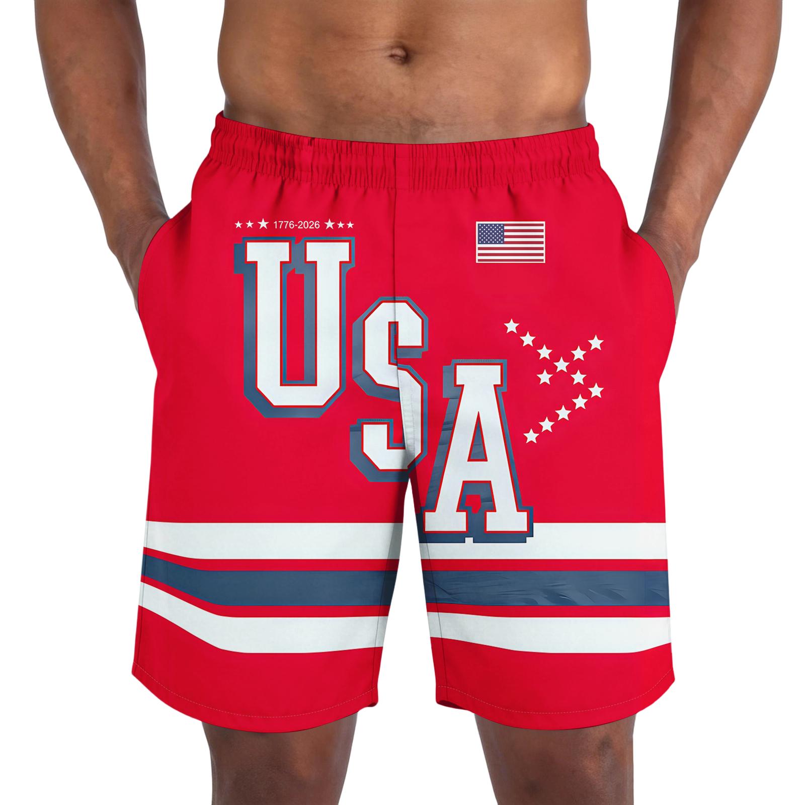 Men s Casual Trendy Independence Day Printed Shorts, Lightweight Breathable Athletic Shorts For Men L синий