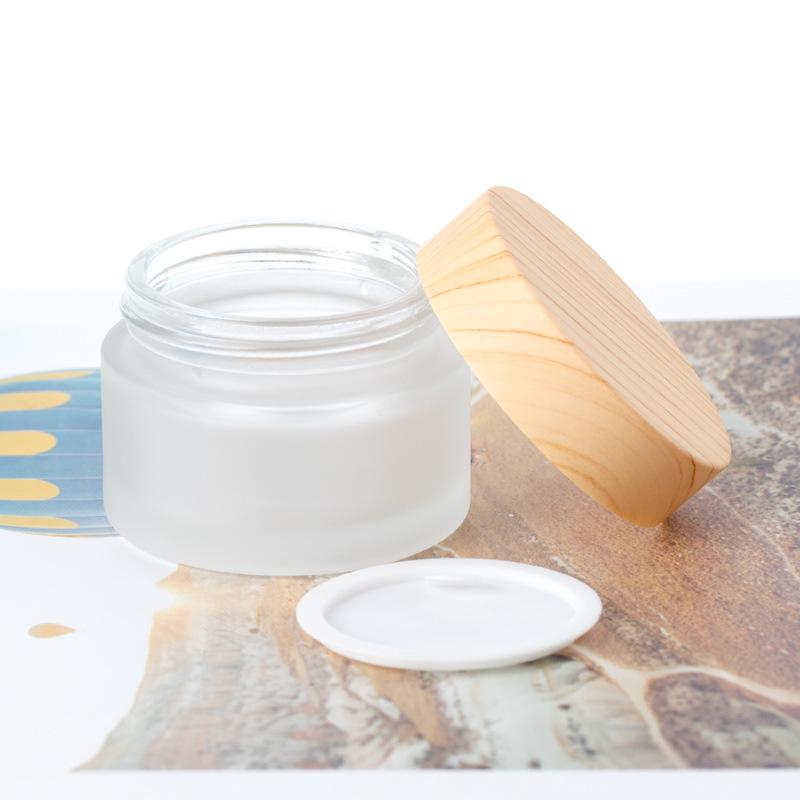Flacon de voyage crème et lotion cosmétique en verre dépoli à grain de bois