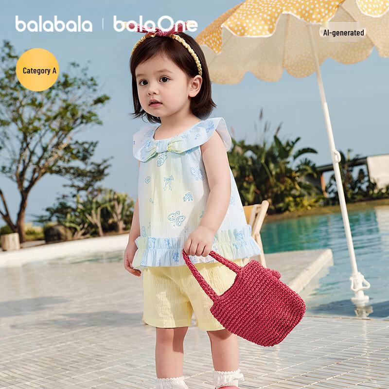 Balabala Girls' Summer Short-Sleeved Two-Piece Set