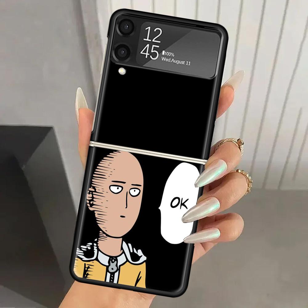 

1 Punch Man Anime Hard PC Phone Case For Samsung Galaxy Z Flip 6 5 4 3 Black Cover ZFlip6 Flip5 Flip4 5G Foldable Print Cases Samsung Z Flip 5