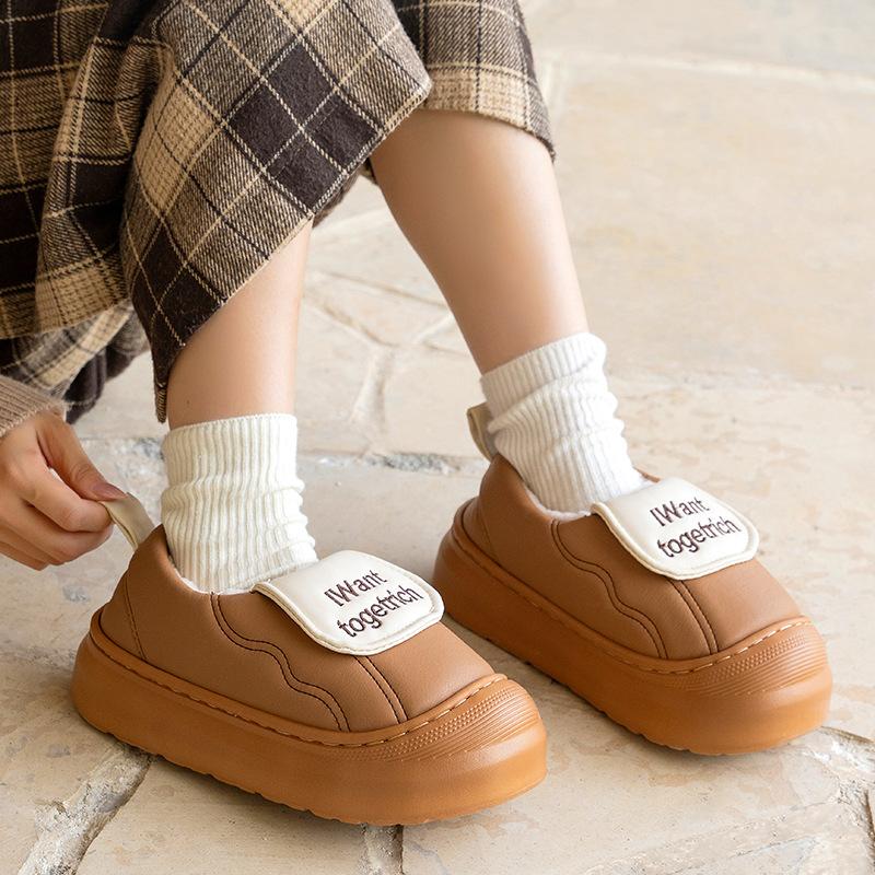 New waterproof velvet warm platform cotton shoes winter super warm letter Velcro non-slip home cotton slippers