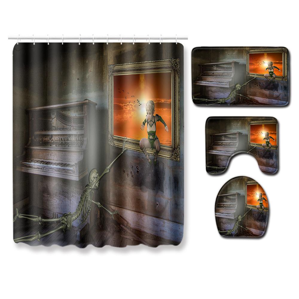 Thriller Skull Bathroom Shower Curtain Floor Mat Toilet Cover Foot Mat Four-Piece Set