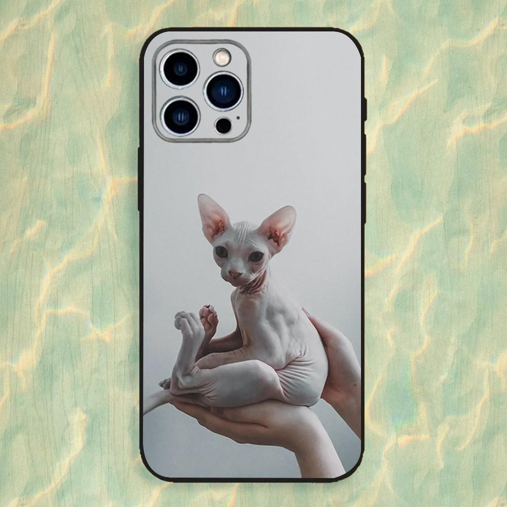 Animal Sphynx Cat Phone Case For iPhone 16,15,14,13,12,11 Plus,Pro Max,XS,X,XR,SE,Mini,8,7,Soft Silicone Black Cover